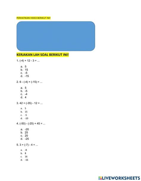 Operasi Hitung Campuran Bilangan Bulat Activity For 6 Live Worksheets