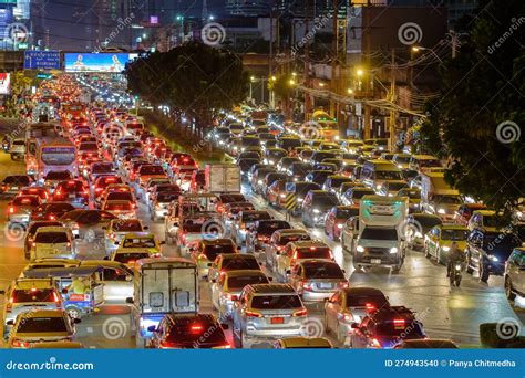 Traffic Jams At Dusk And Rush Hour In Bangkok Capital City Of Thailand