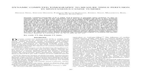 Dynamic Computed Tomography To Measure Tissue Perfusion In Spontaneous