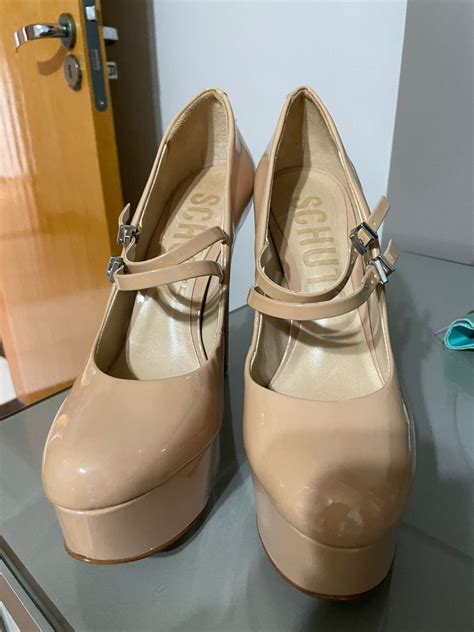 Sapato Boneca Nude Verniz Scarpin Schutz Salto Alto Tirinhas Couro