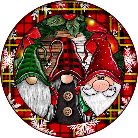 Wreath Sign Christmas Gnomes Christmas Sign Wood Round Sign