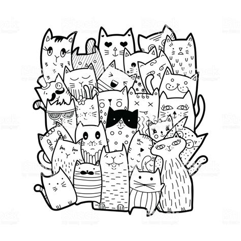 Cute Cats Doodle Style Can Be Used For School Books And Drawing