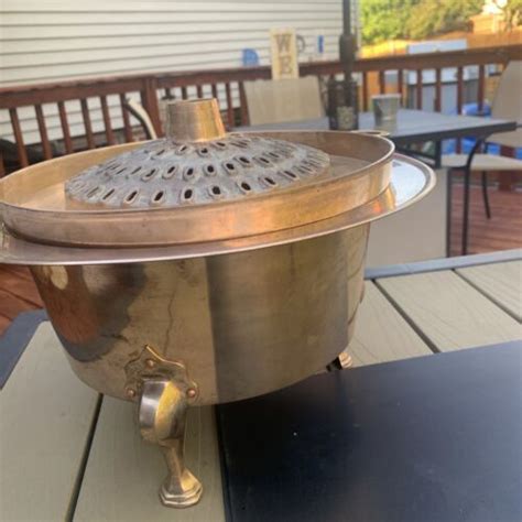 Vintage Mcm Korean Brass Hot Pot Brazier Shin Sul Ro Steamer Bbq Hibachi Heater