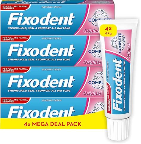 Fixodent Lot de 4 adhésifs complets pour prothèses dentaires 47 g