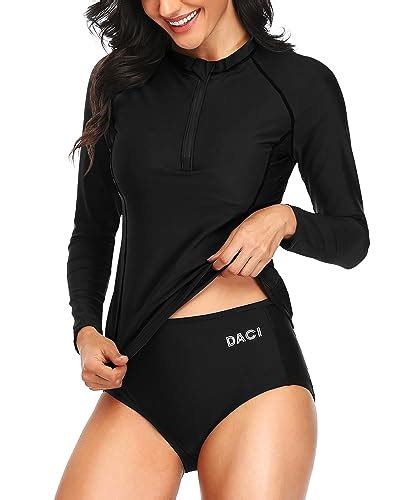 Snapklik Daci Women Black 2 Piece Rash Guard Long Sleeve Bathing Suit