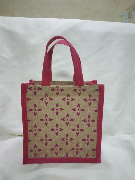 Printed Pink And Cream Designer Rope Handle Jute Bag Size Dimension