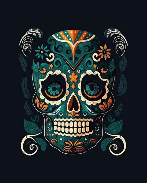 Premium Vector A Colorful Sugar Skull With Floral Designs