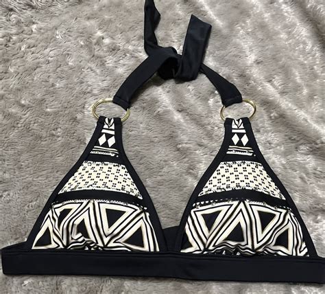 Jessica Simpson Triangle Bikini Top Gold Studs Womens Gem
