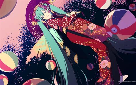 Wallpaper Illustration Anime Vocaloid Hatsune Miku Kimono Comics