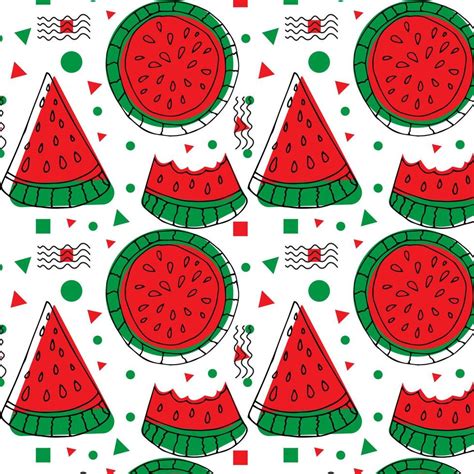 Doodle Watermelon Seamless Pattern Hand Drawn Of A Watermelon