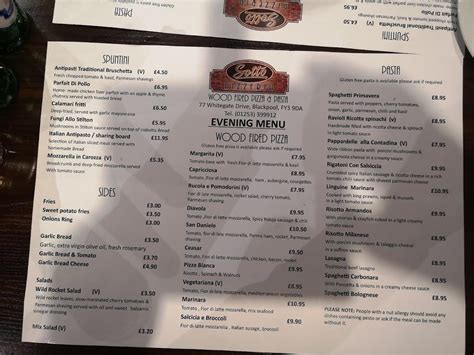 Menu at Sotto Pizzeria Blackpool, Blackpool