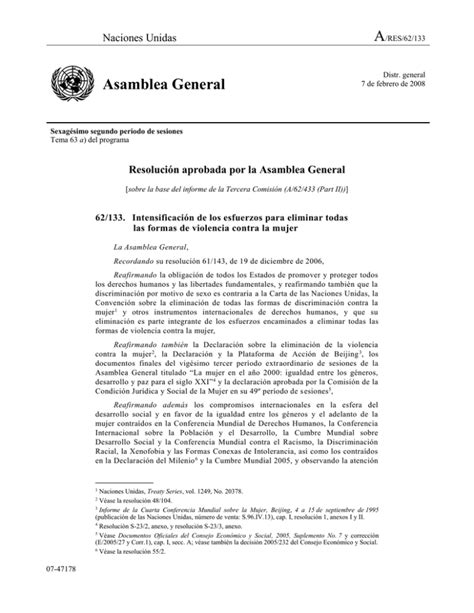 A Asamblea General Naciones Unidas Resolución Aprobada Por La Asamblea