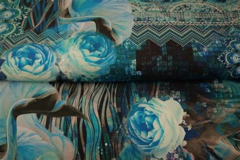 Stenzo Jersey Meterware Floral Fantasy Blau Stoffjunkies