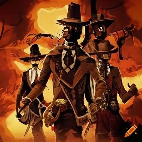 Poster Of A Wild West Outlaw Gang In Anime Steampunk Style