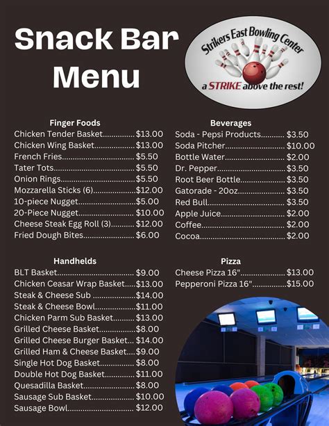 Menu | Strikers East Bowling Center