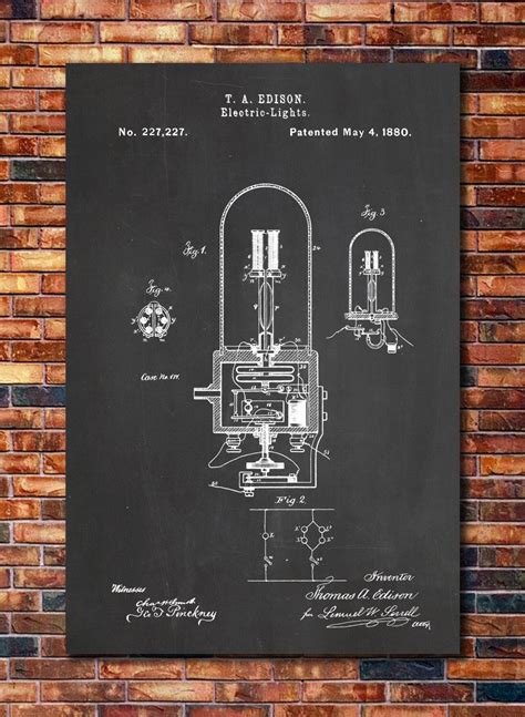 Edison Light Patent Print Art 1880 Patent Prints Patent Art Vintage