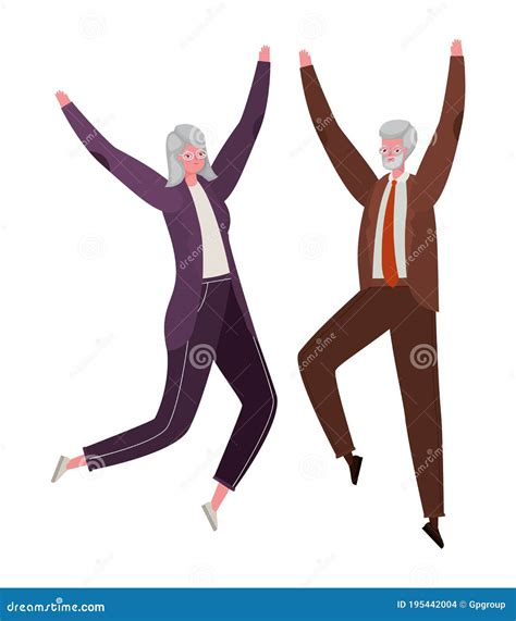 Senior Woman And Man Cartoons Jumping Vector Design Stock Vector