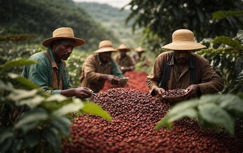 Premium AI Image | Workers select coffee beans in a coffee farm ...