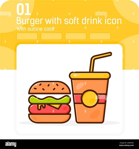Burger with soft drink premium icon with outline color style isolated