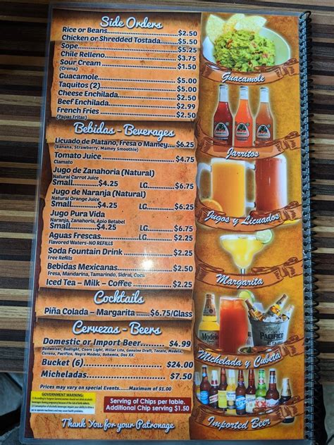 Menu At Cielito Lindo Restaurant Riverside