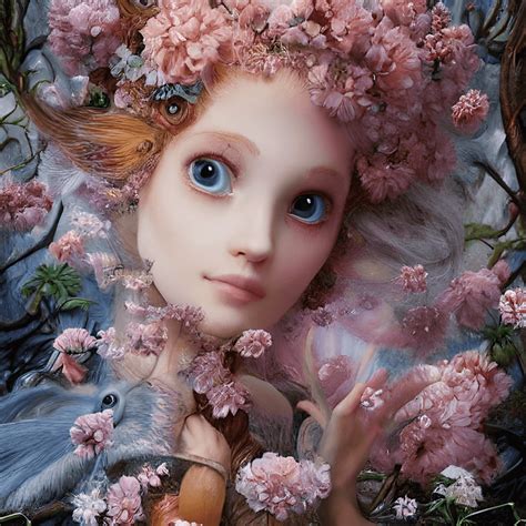 3d Cinema 32k Whimsically Detailed Tree Girl Cherry Redhair Flowers