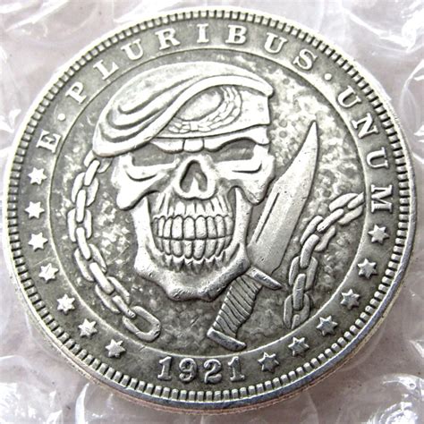 Us Hobo Morgan Dollar Skull Zombie Skeleton Hand Carved Creative