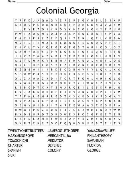 Colonial Georgia Word Search Wordmint