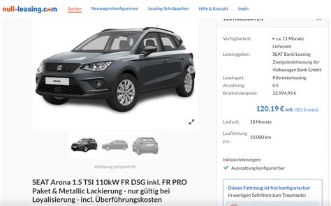 Seat Arona Im Leasing F R Im Monat Netto Ntv Autoleasing