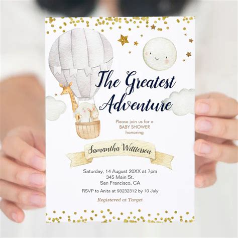 Hot Air Balloon The Greatest Adventure Baby Shower Invitation Zazzle