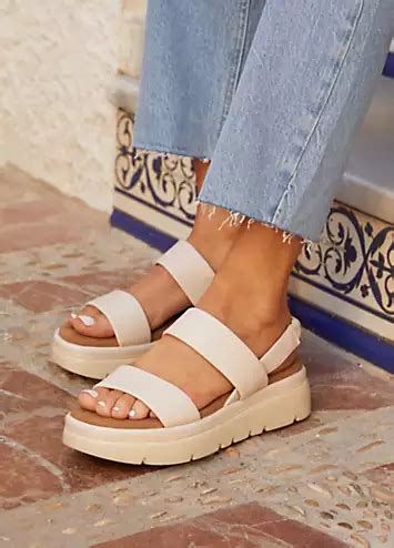 Linzi Gia Nude Faux Leather Chunky Padded Flatform Sandals Freemans