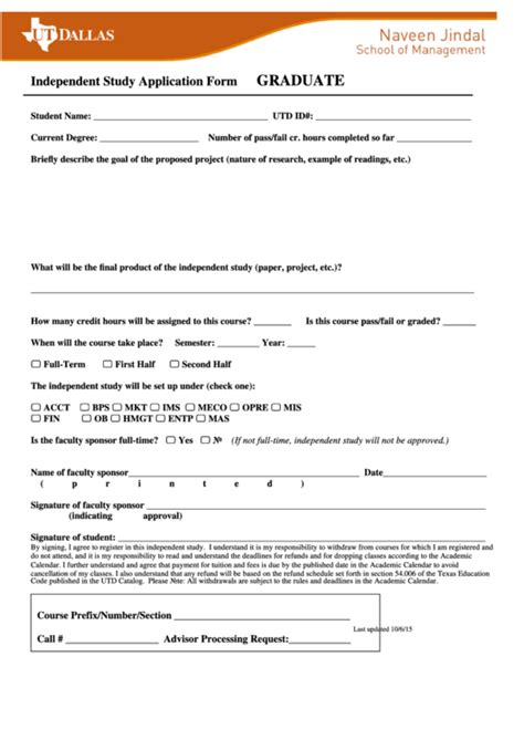 Fillable Independent Study Application Form Graduate Form Printable Pdf