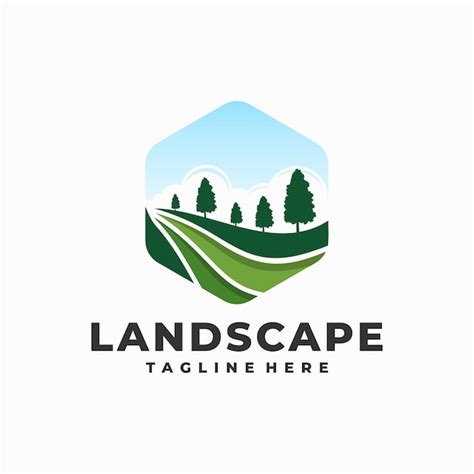 Premium Vector | Landscape logo in hexagon shape, landscaping logo