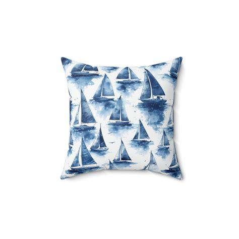 Nautical Serenity Sailboat Pattern Indoor Polyester Square Pillow Etsy