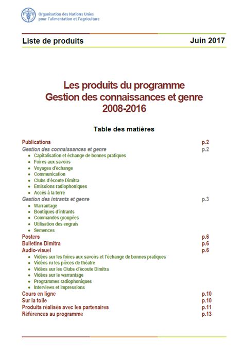 Les Produits Du Programme Gestion Des Connaissances Et Genre