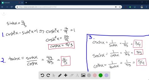 Solved Each Of Exercises Gives A Value Of Sinh X Or Cosh X Use