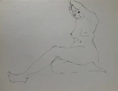 TRÈS BEAU DESSIN Nu Féminin Nude Drawing Ink Encre Ecole de Paris 1960