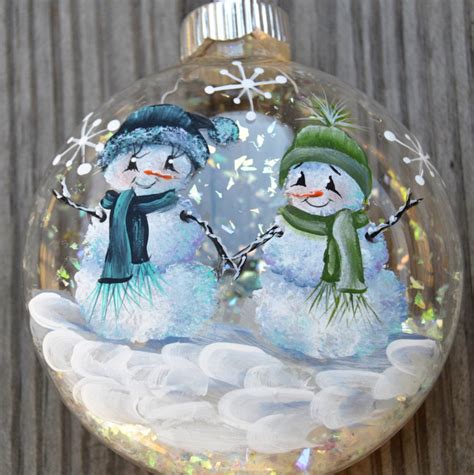 Glass Hand Painted Snowmen Couple Ornament Etsy