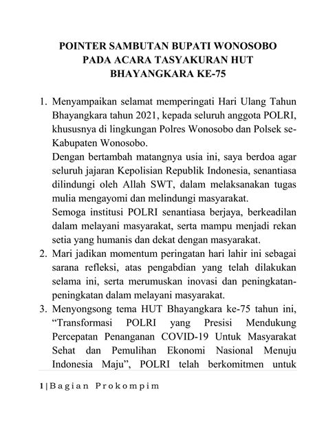 Sambutan Bupati Wonosobo Hut Bhayangkara Pdf