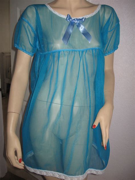 Sheer Soft Nylon Turquoise Blue Baby Doll Dress Lingerie Adult Etsy