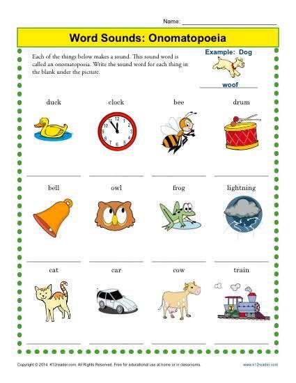 Free Printable Onomatopoeia Worksheets Tedy Printable Activities