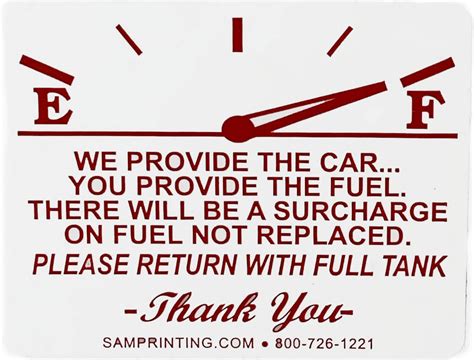 Generic Re-Fill Rental Car Gas Tank Window Stickers – SAMprinting