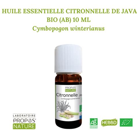 Citronnelle De Java Bio Ab Huile Essentielle Ml Cymbopogon