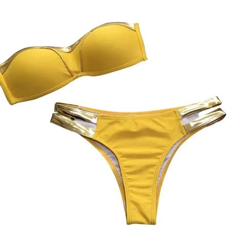 Gold Stamping Bikini Set Sexy Padded Women Swimsuit Push Up Swimwear Summer Beachwear Brazil