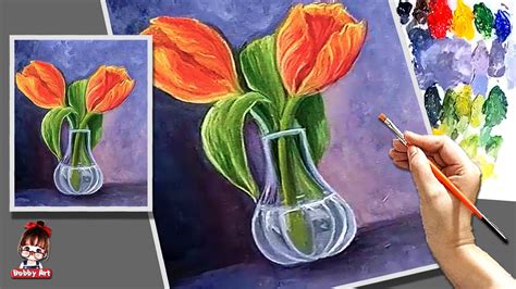 Flowers In A Glass Vase Flower Painting Acrylic Painting For