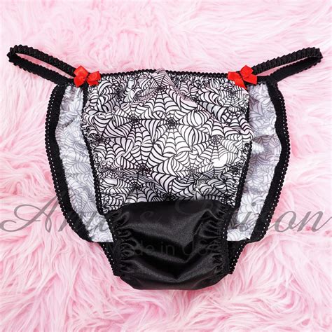 Satin Panties For Men Halloween Print Spiderweb Black And White