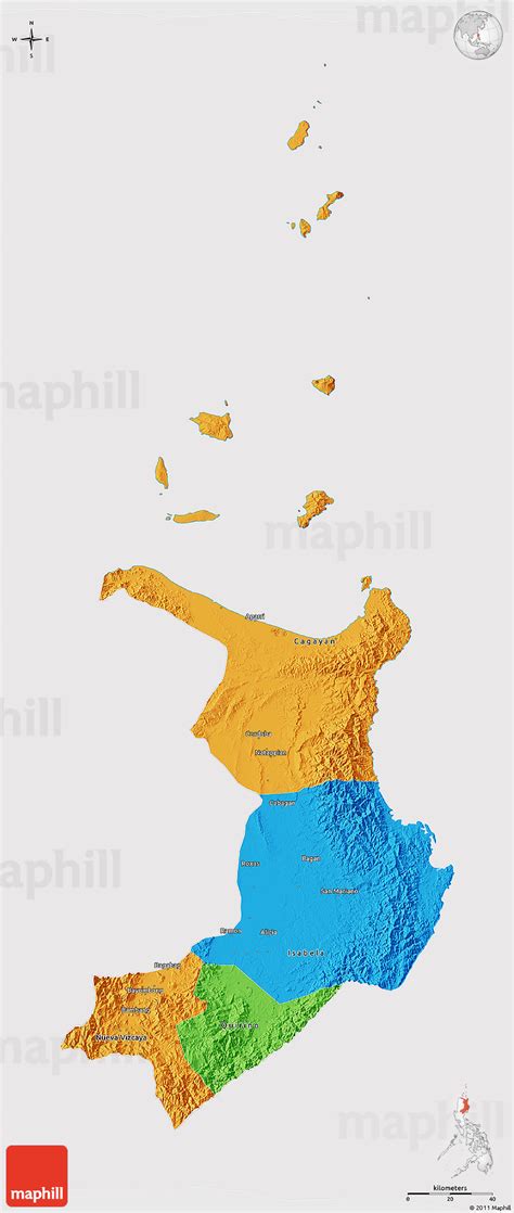 Political 3D Map of Region 2, cropped outside