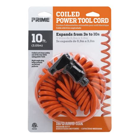 10ft 16/3 SJT Coiled Power Tool Extension Cord — Prime Wire & Cable Inc.