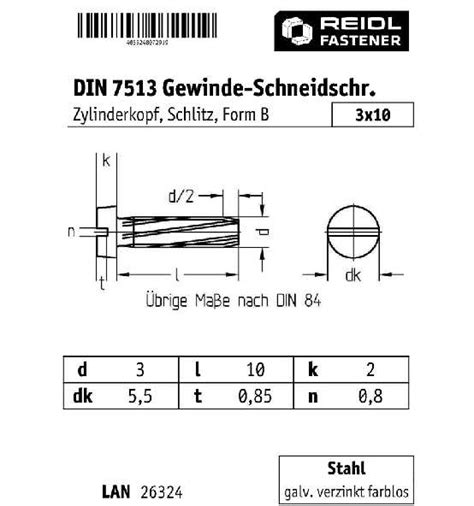 Din Gewinde Schneidschrauben Form B M X Stahl Galv Verzinkt