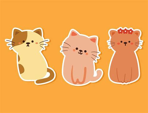 Hand Drawing Cartoon Cats Sticker Set 29133366 Vector Art At Vecteezy