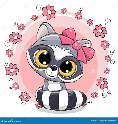 Greeting Card Raccoon Girl With Flowers Stock Vector Illustration Of